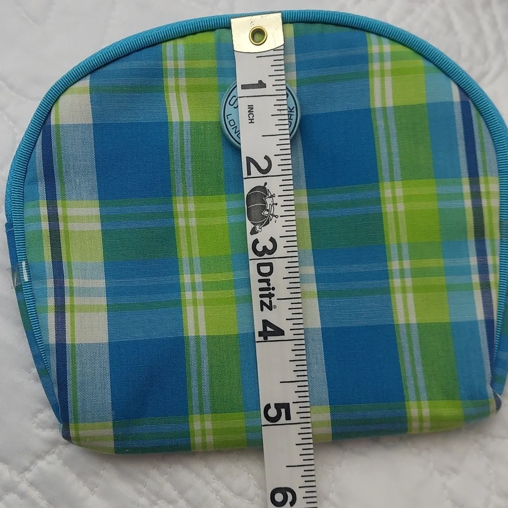 Soho London-New York Blue, Green & White Plaid Zip Closure Cosmetic Bag Like New